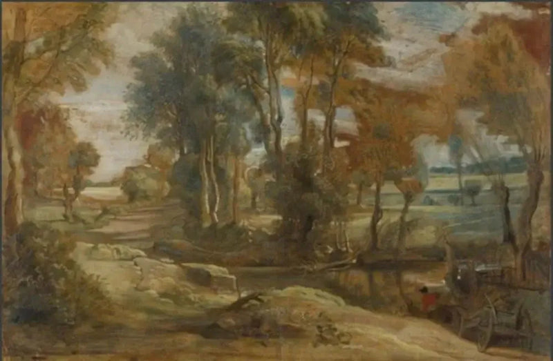 En vagn som korsar en bäck vid vad - Peter Paul Rubens