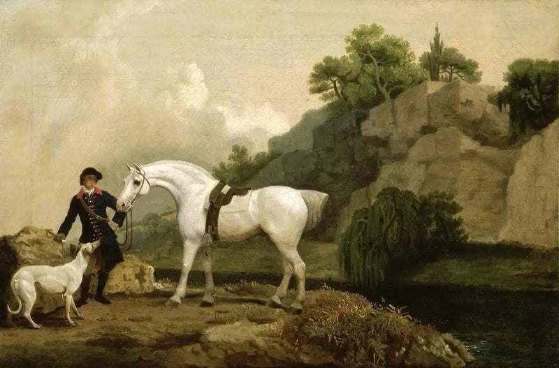 En greyhoundjägare med en ryttare och en greyhound vid Creswell Crags - George Stubbs