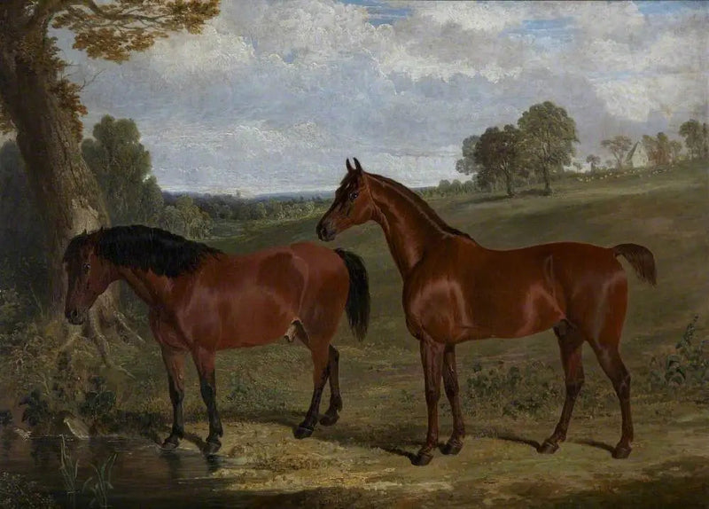 En brun häst och en ponny i ett landskap - John Frederick Herring, Sr.