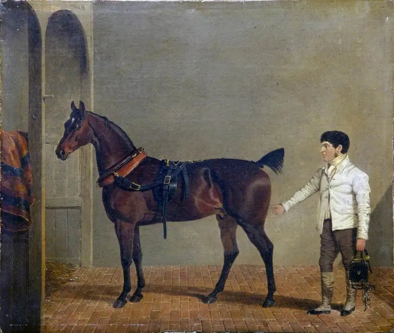 En hästdraget vagn, med en hovslagare, i ett stall - John Frederick Herring, Sr.