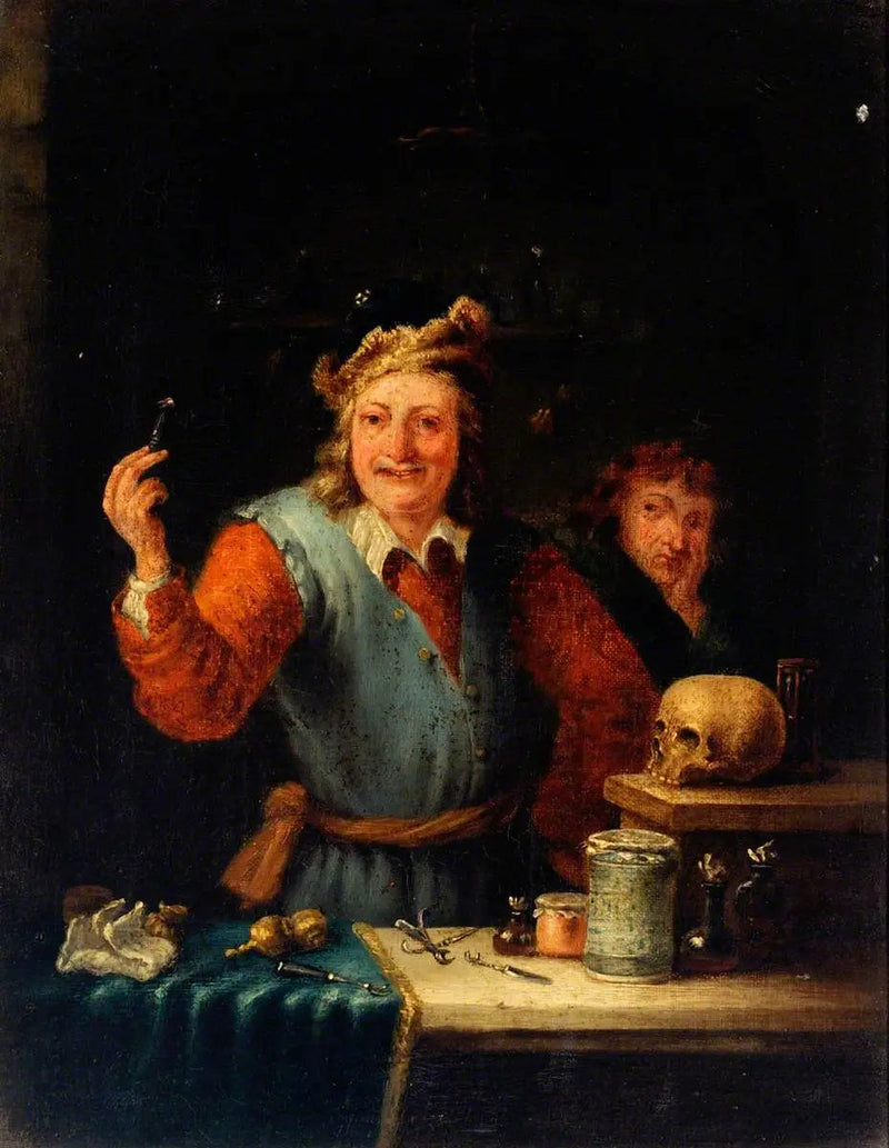 En kirurg visar en tand han har tagit ut - David Teniers den yngre