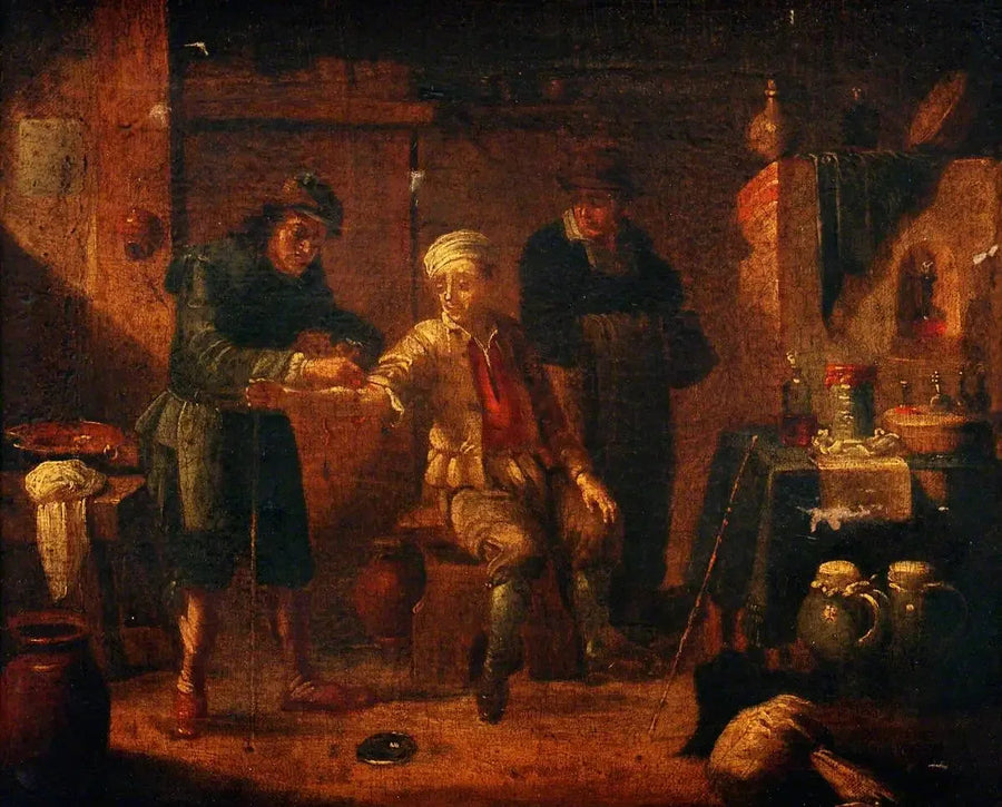 En kirurg tar blod från en mans arm - David Teniers den yngre