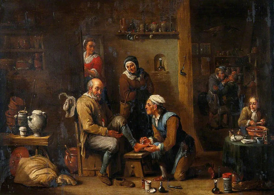 En kirurg som behandlar en mans fot - David Teniers den yngre