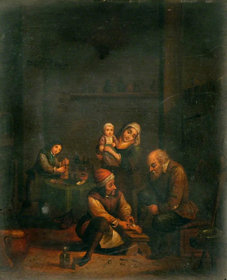 En kirurg som behandlar en mans fot och tre andra personer - David Teniers den yngre