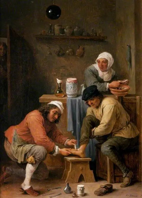 En kirurg som behandlar en bonde fot - David Teniers den yngre