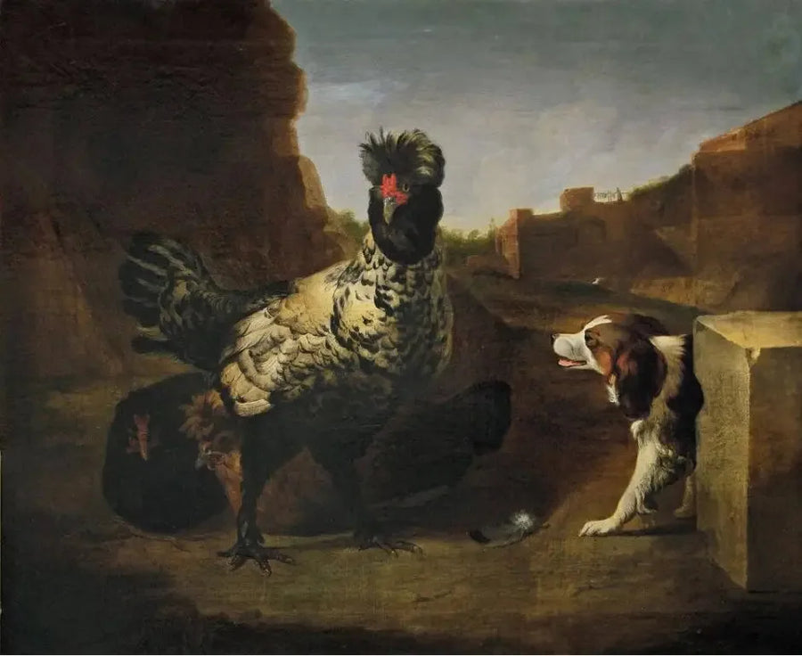 En tupp med hönor och en hund - Melchior de Hondecoeter