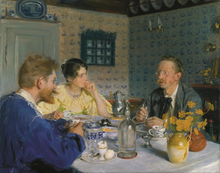 En lunch. Konstnären, hans fru och författaren Otto Benzon - Peder Severin Krøyer