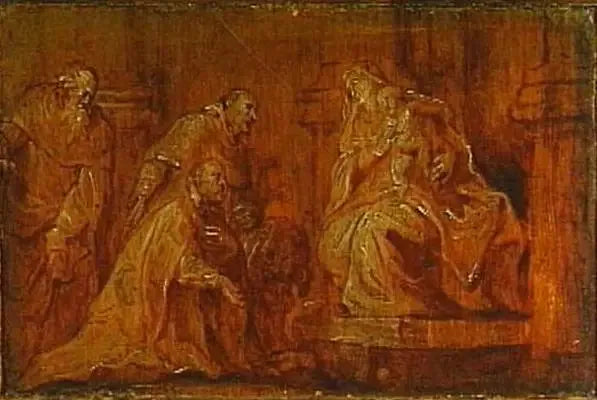 En donator med två helgonpatroner som dyrkar Jungfru Marias barn - Antoine van Dyck