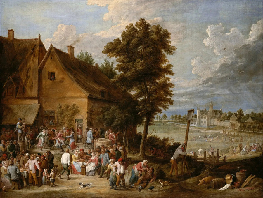 En festmåltid under skördetiden, med Drij Toren-huset i bakgrunden - David Teniers den yngre