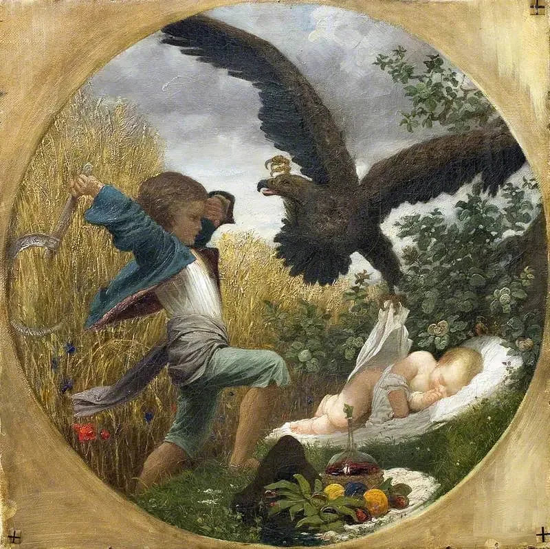 En pojke som skyddar en bebis mot en örn - Frederic Leighton