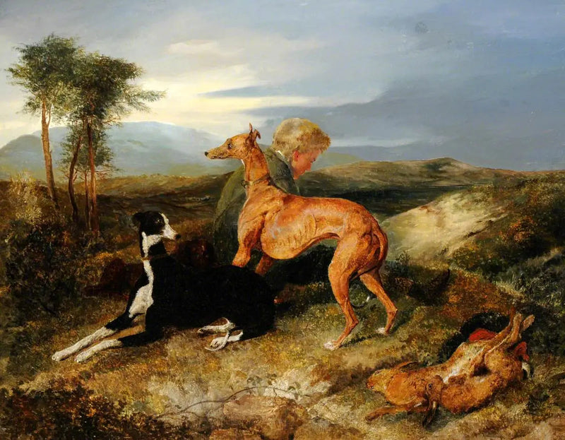 En pojke och två greyhounds vila - Edwin Henry Landseer