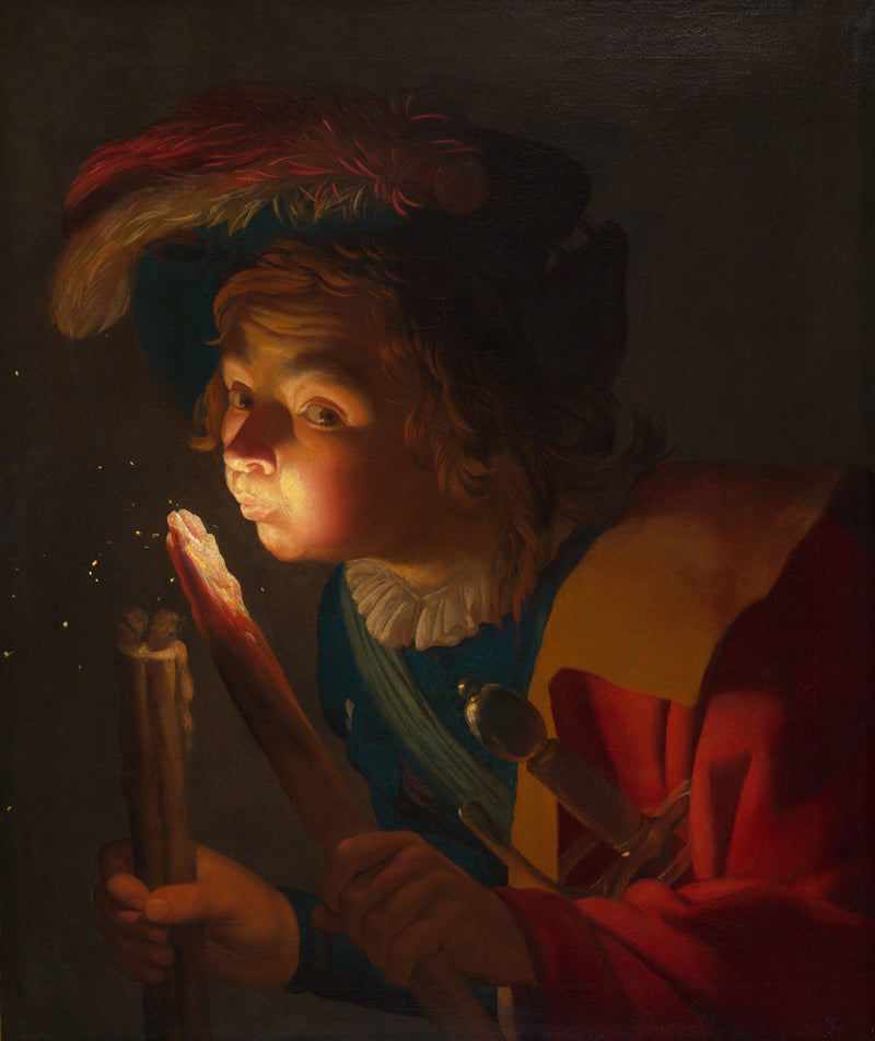 En pojke som blåser på en glöd - Gerrit van Honthorst