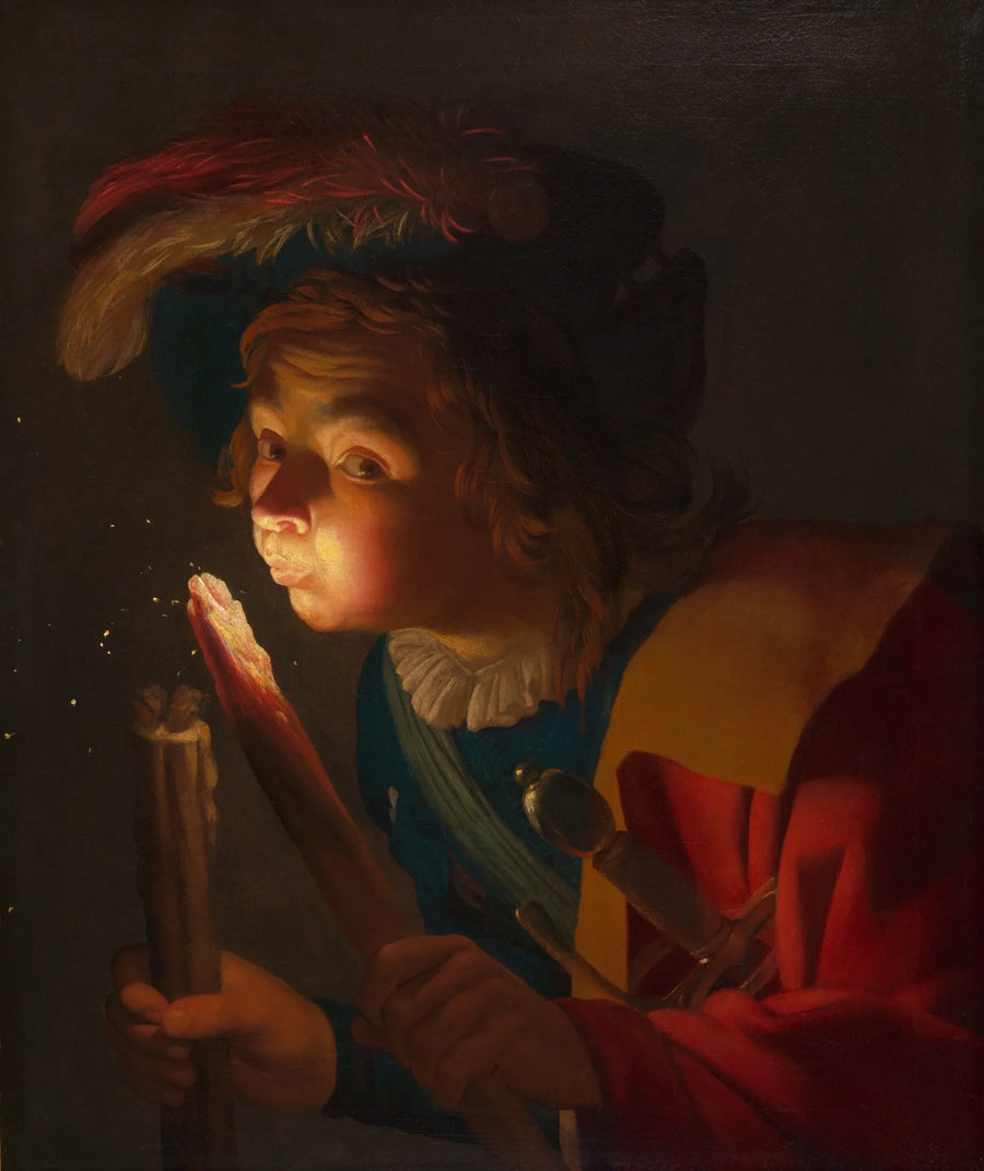En pojke som blåser på en glöd - Gerrit van Honthorst