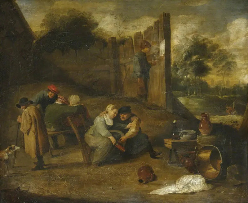 En grupp bönder framför en taverna - David Teniers den yngre