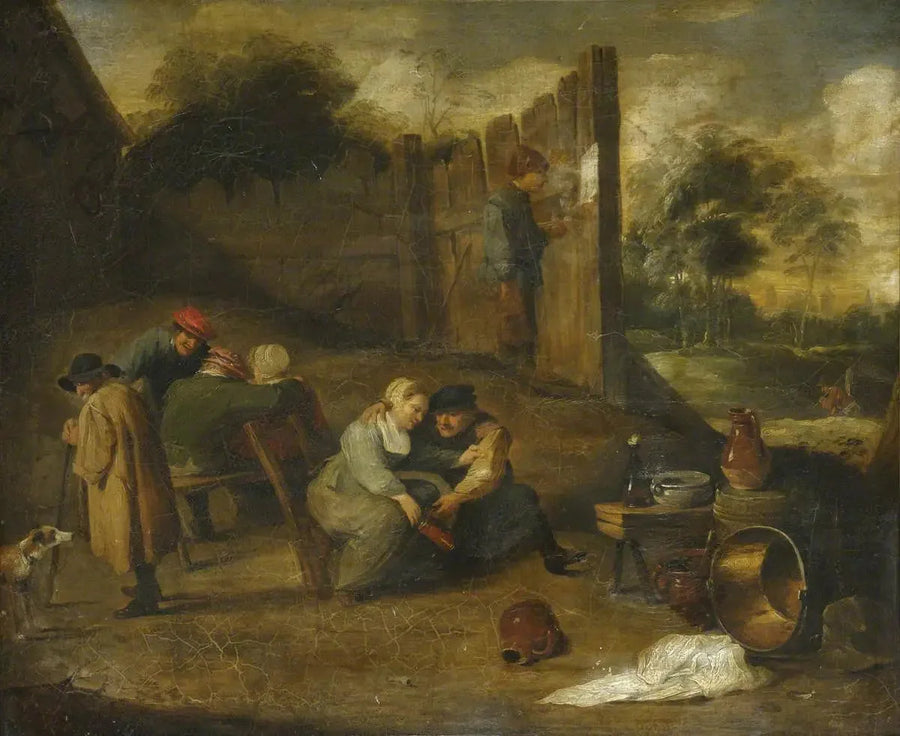 En grupp bönder framför en taverna - David Teniers den yngre