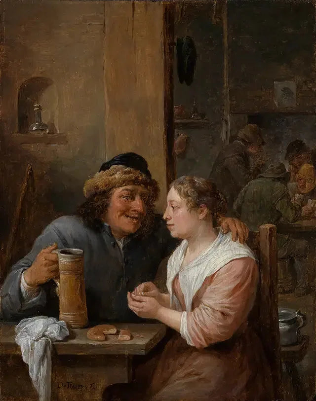 En man med ett ölglas och en ung kvinna i en taverna - David Teniers den yngre