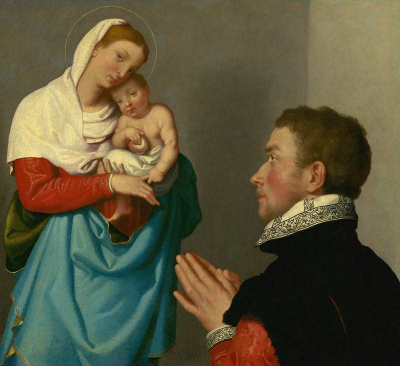 En man i tillbedjan framför Jungfru Maria - Giovanni Battista Moroni