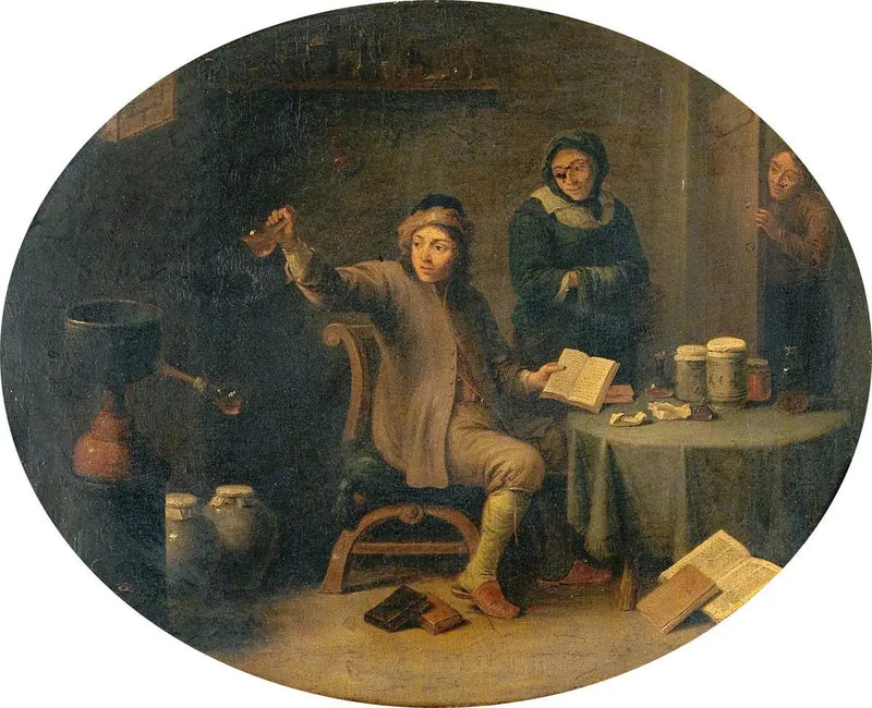 En man som undersöker en urinflaska - David Teniers den yngre
