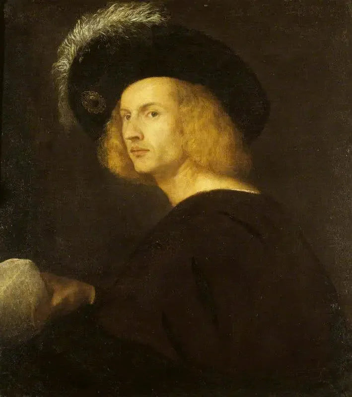 En okänd man med en hatt med svarta fjädrar - Titian