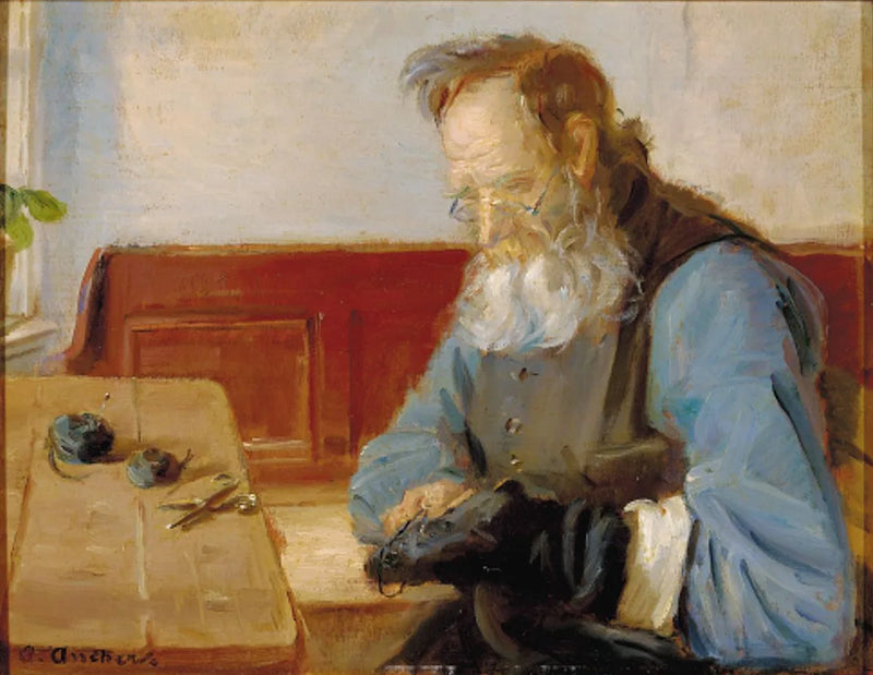 En man lagar strumpor - Anna Ancher