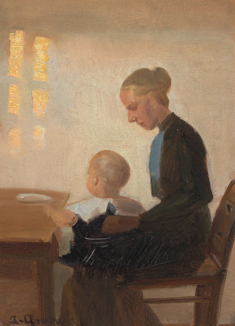 Ett interiör med en mor och hennes barn. - Anna Ancher