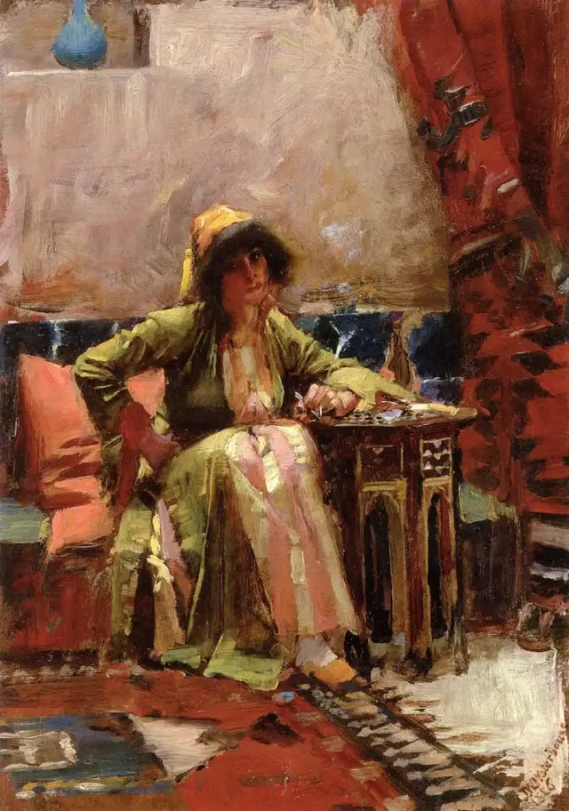 Ett orientaliskt rum med en sittande flicka - John William Waterhouse