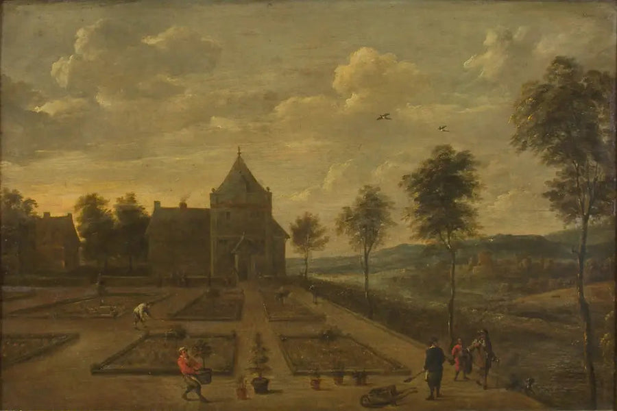 En trädgård framför ett lanthus - David Teniers den yngre