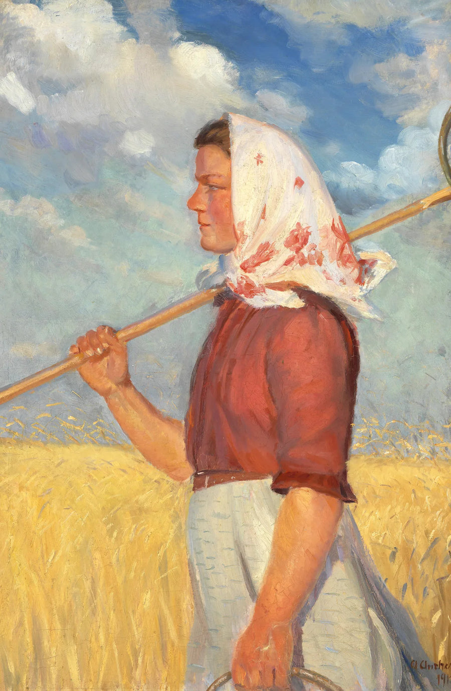 En ung jordbruksarbetare framför ett majsfält - Anna Ancher