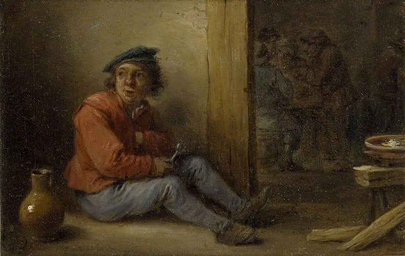 En ung bonde som sitter i ett interiör - David Teniers den yngre