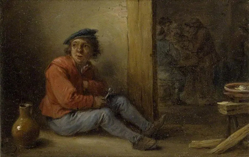 En ung bonde som sitter i ett interiör - David Teniers den yngre