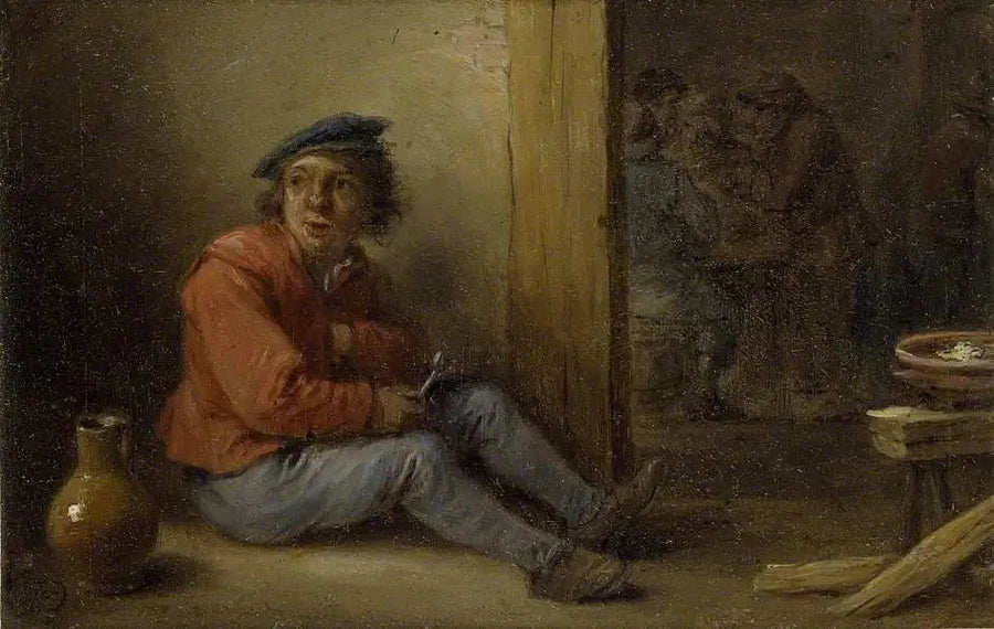 En ung bonde som sitter i ett interiör - David Teniers den yngre