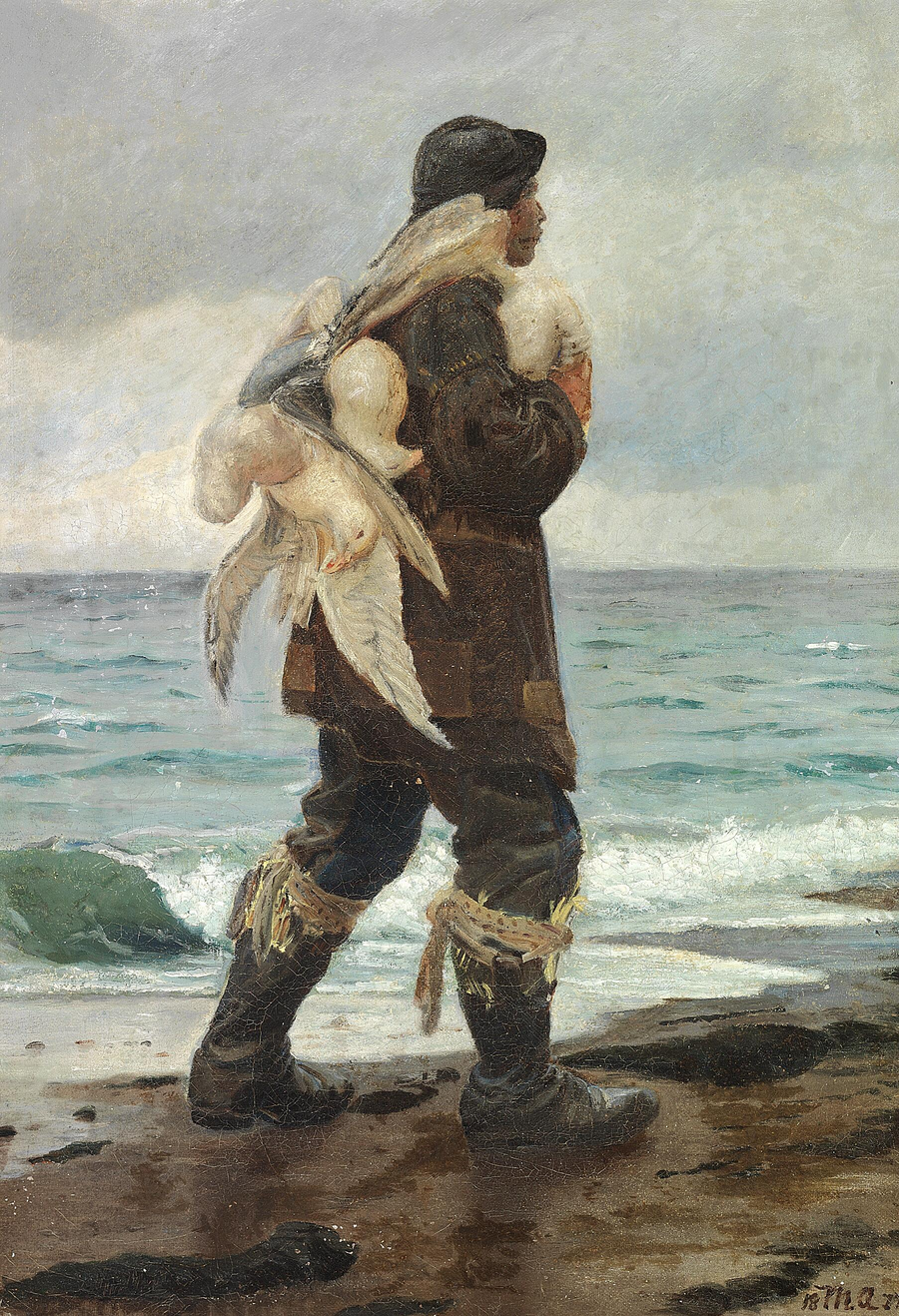 En ung fiskare kommer hem med måsarna han har fångat. - Michael Peter Ancher