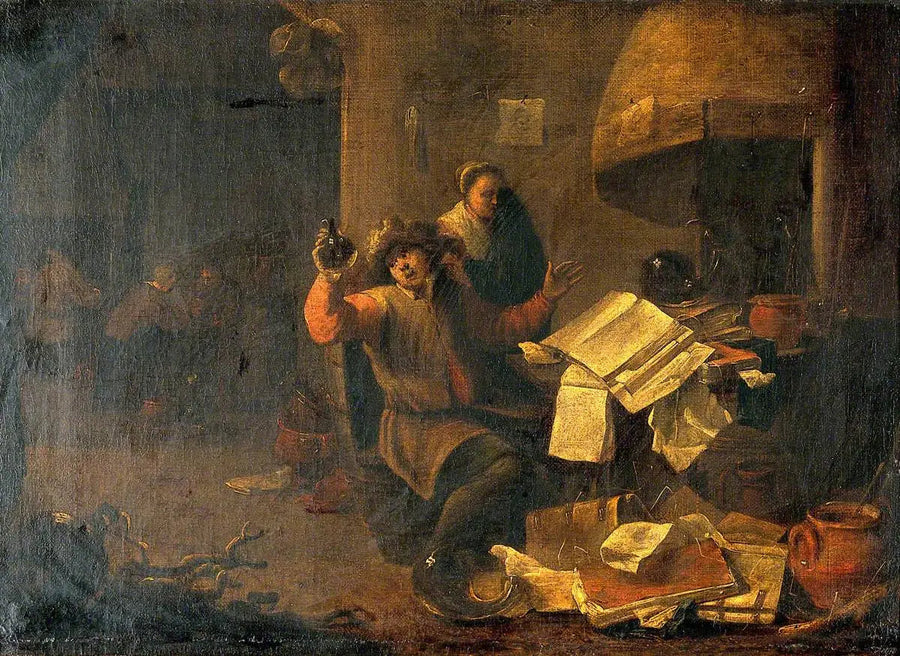 En medicin-alkemist som undersöker en urinflaska - David Teniers den yngre