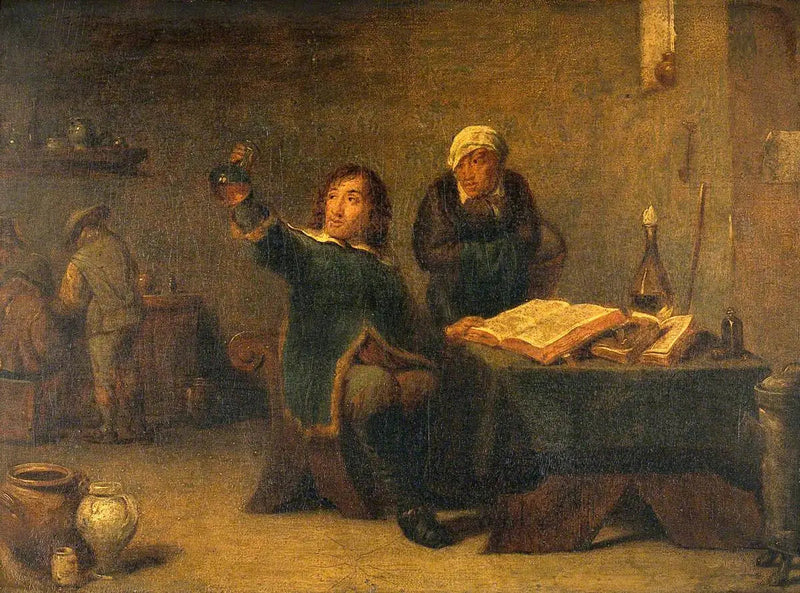 En läkare som undersöker en urinflaska - David Teniers den yngre
