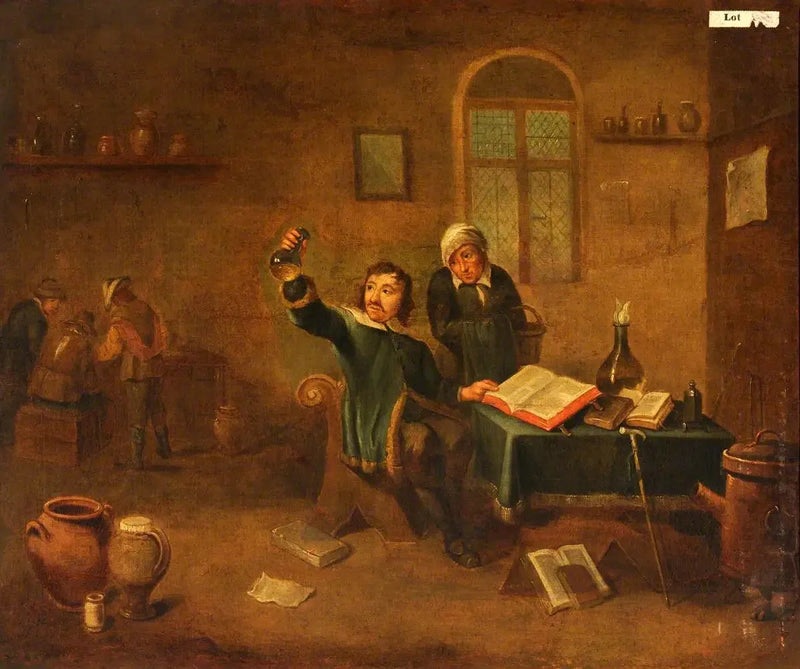 En läkare som undersöker en urinflaska - David Teniers den yngre