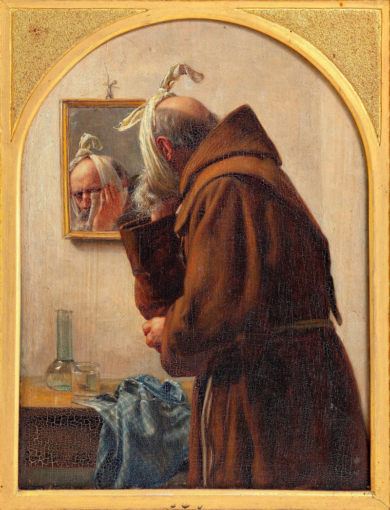 En munk som undersöker sig själv i en spegel - Carl Heinrich Bloch