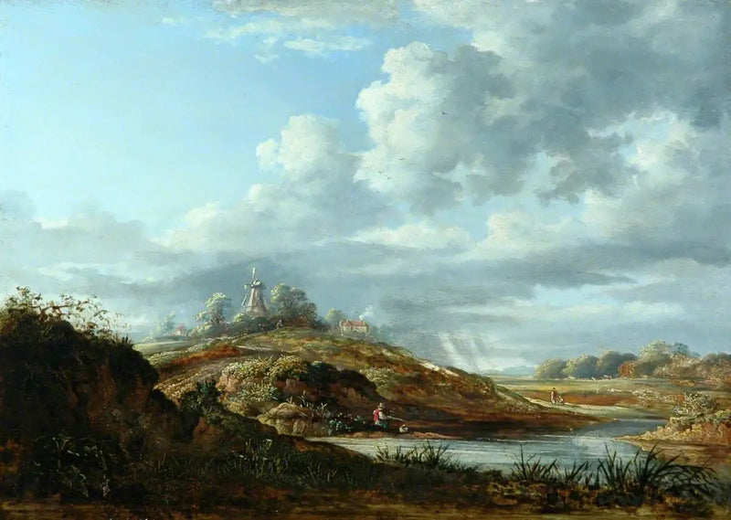 En väderkvarn ovanför en flod - John Constable