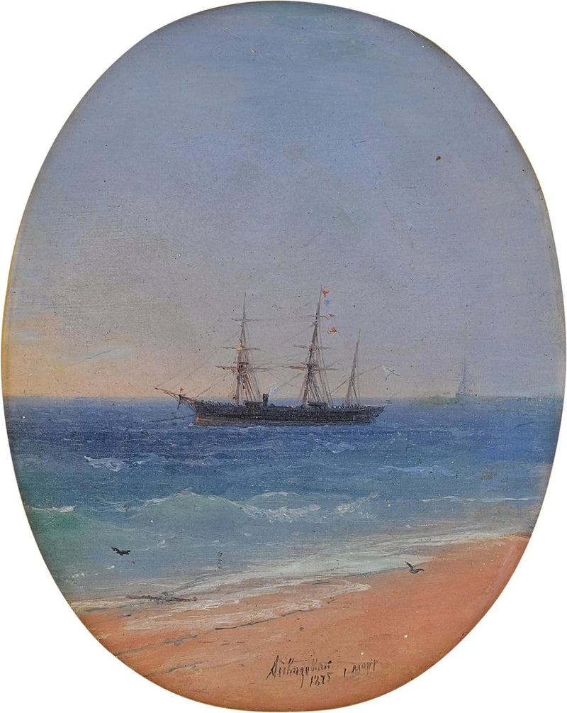 Ett ryskt marinfartyg utanför kusten - Ivan Aivazovskij