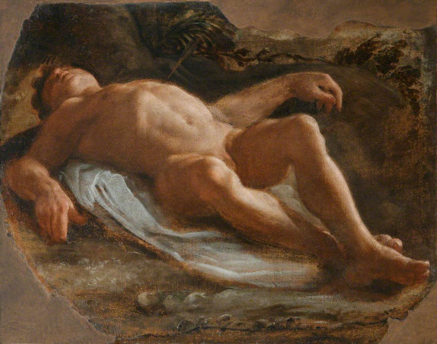 Ett manligt liggande fragment - Annibale Carracci