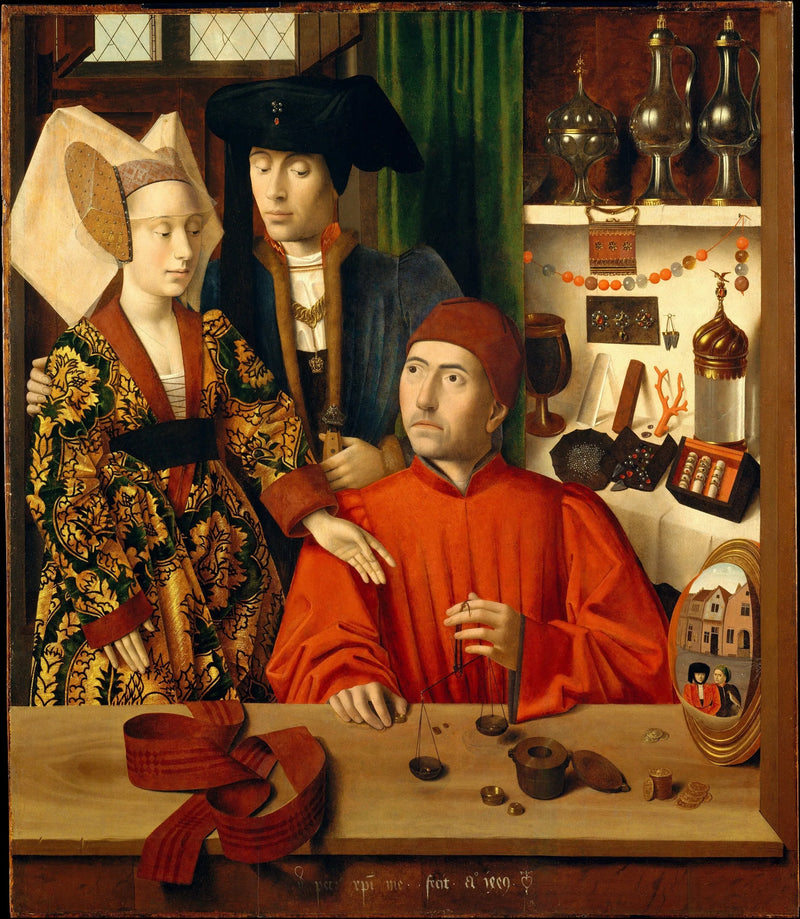 En guldsmed i sin verkstad, kanske helige Eligius - Petrus Christus