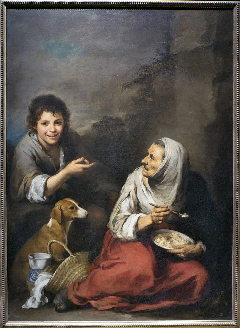 En sjöstjärna som skämtar om en gammal kvinna som äter migas - Bartolomé Esteban Murillo