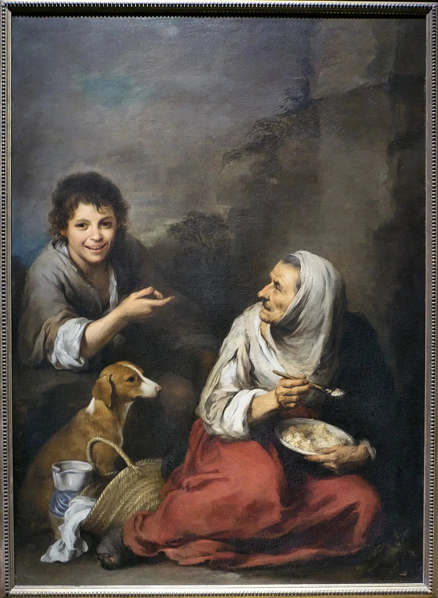 En sjöstjärna som skämtar om en gammal kvinna som äter migas - Bartolomé Esteban Murillo