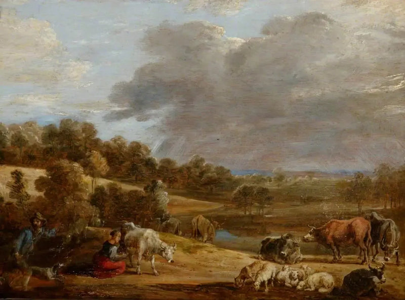 En landskap med en kvinna som mjölkar - David Teniers den yngre