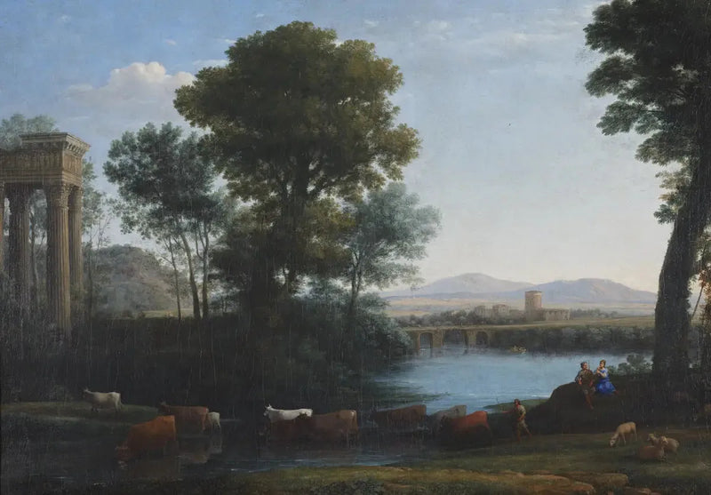 En klassisk landskap med boskap som korsar en bäck - Claude Lorrain