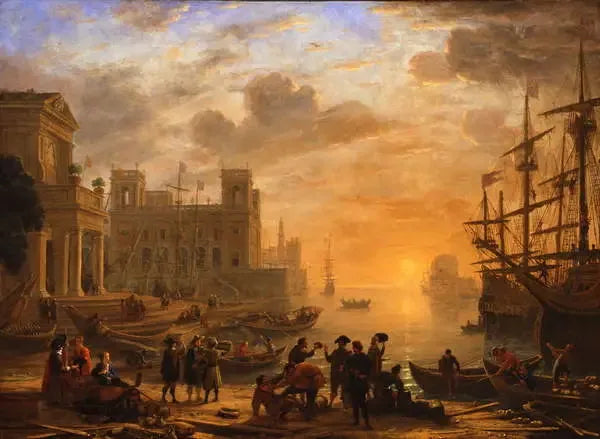 En hamnlandskap vid solnedgången - Claude Lorrain