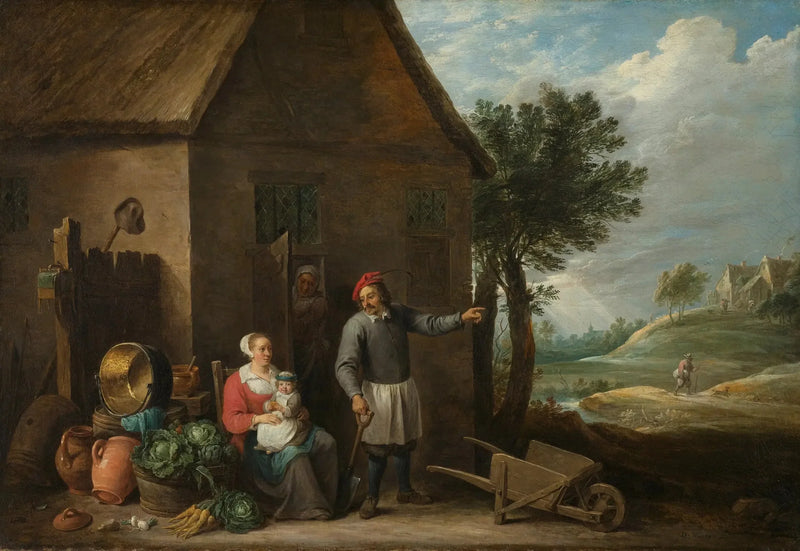 En bonde med sin fru och sitt barn framför gården - David Teniers den yngre
