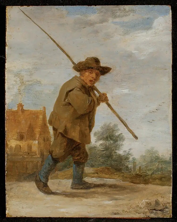 En bonde med en stav över axeln - David Teniers den yngre