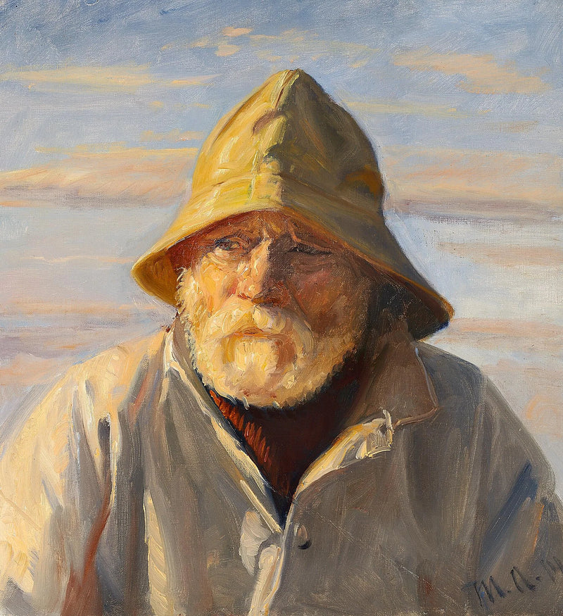 Un pêcheur de Skagen portant un ciré jaune. - Michael Peter Ancher