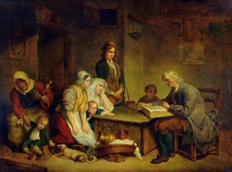 En far som läser Bibeln för sin familj - Jean-Baptiste Greuze