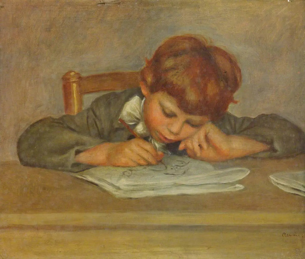 Reproduction du tableau « Un petit garçon qui écrit - Pierre-Auguste Renoir » par Alpha Reproduction en peinture à l’huile